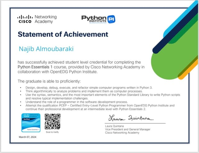 Cisco Python Programming Certificate thumbnail