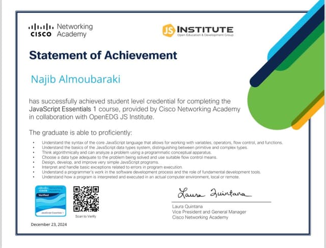 Cisco JavaScript Programming Certificate thumbnail