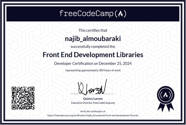 FreeCodeCamp Front End Development Libraries Certification thumbnail